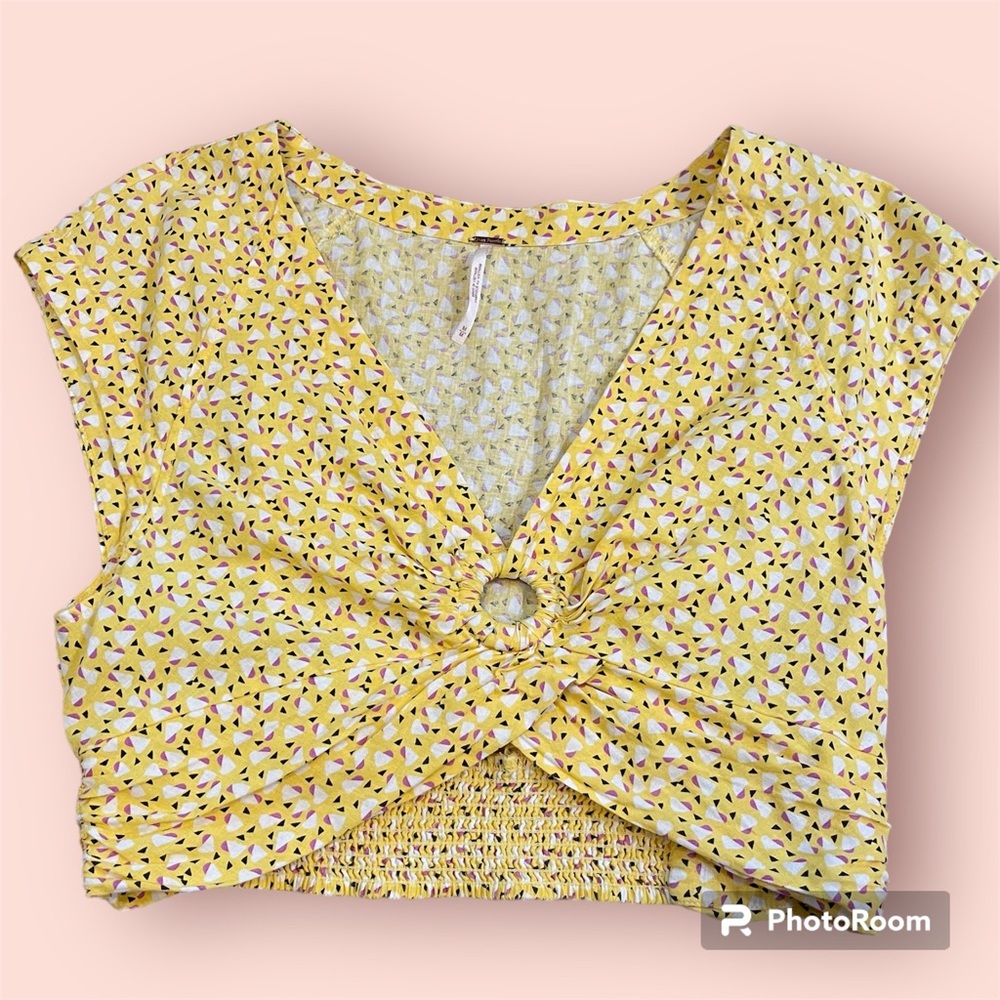 Free People Cropped Yellow V-Neck Tank